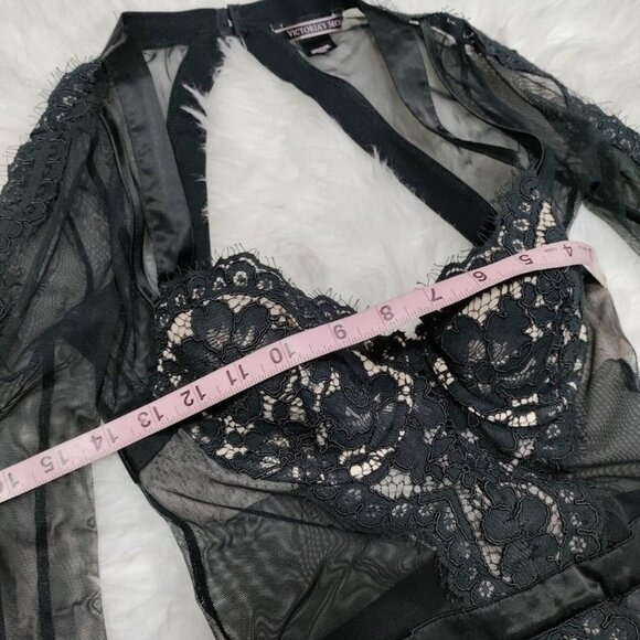 Victoria's Secret Sexy Black Sheer Lace Long Sleeve Bodysuit Women's Size 4C - Picture 8 of 10